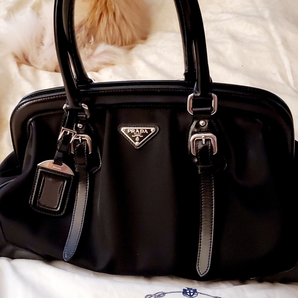 Prada Handbags - Prada Frame Black Tessuto Bag